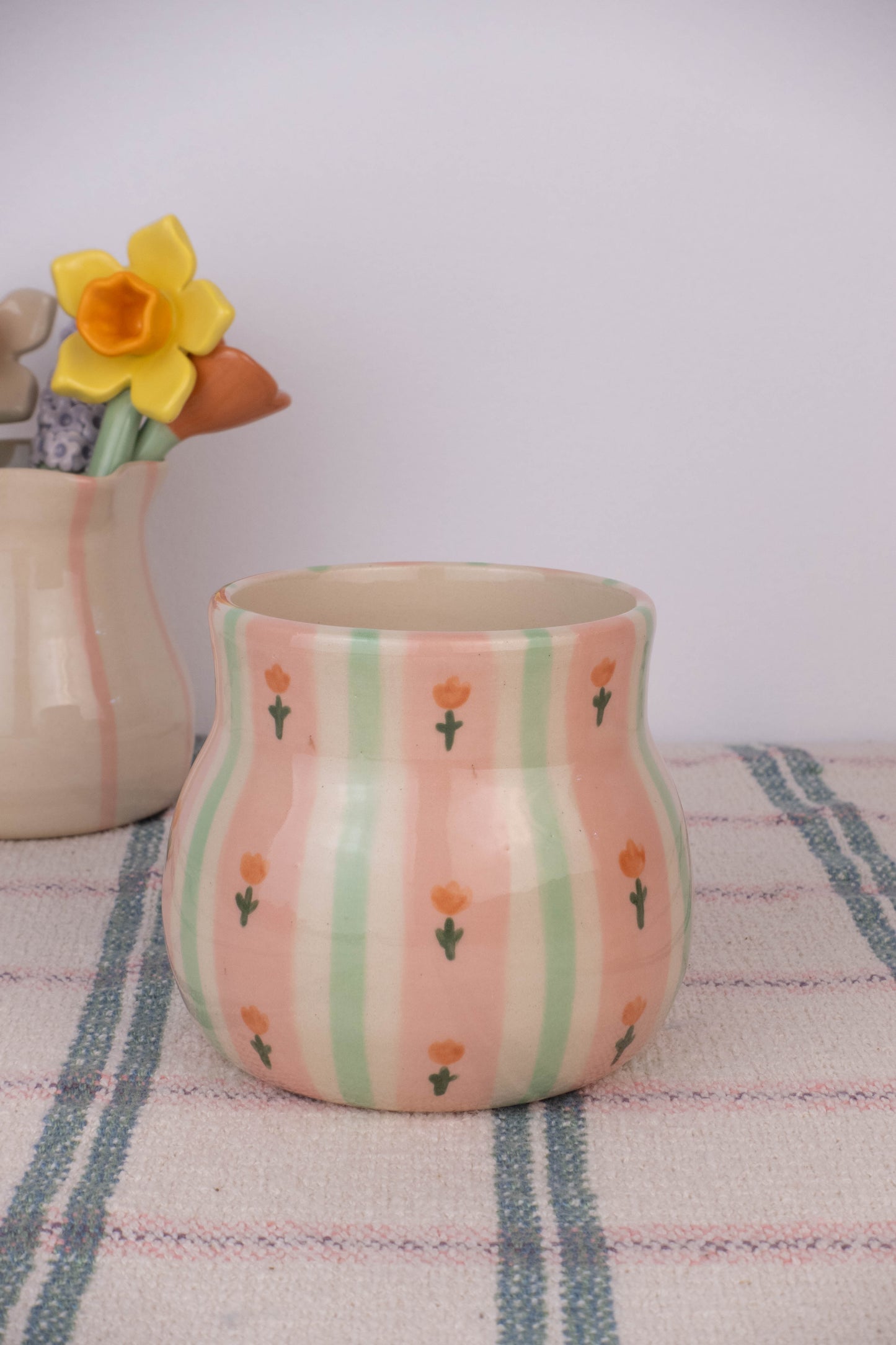 Green Wallpaper Round Vase