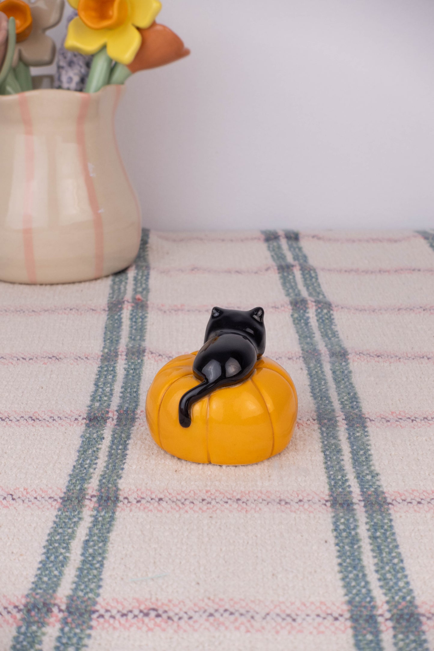 Mini Black Cat on a Pumpkin