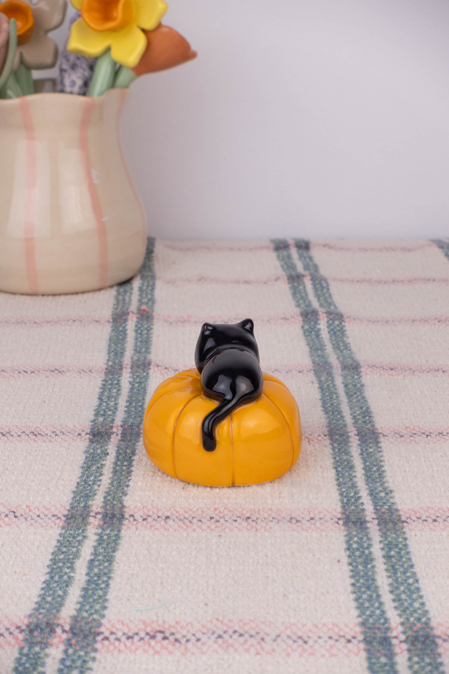 Mini Black Cat on a Pumpkin