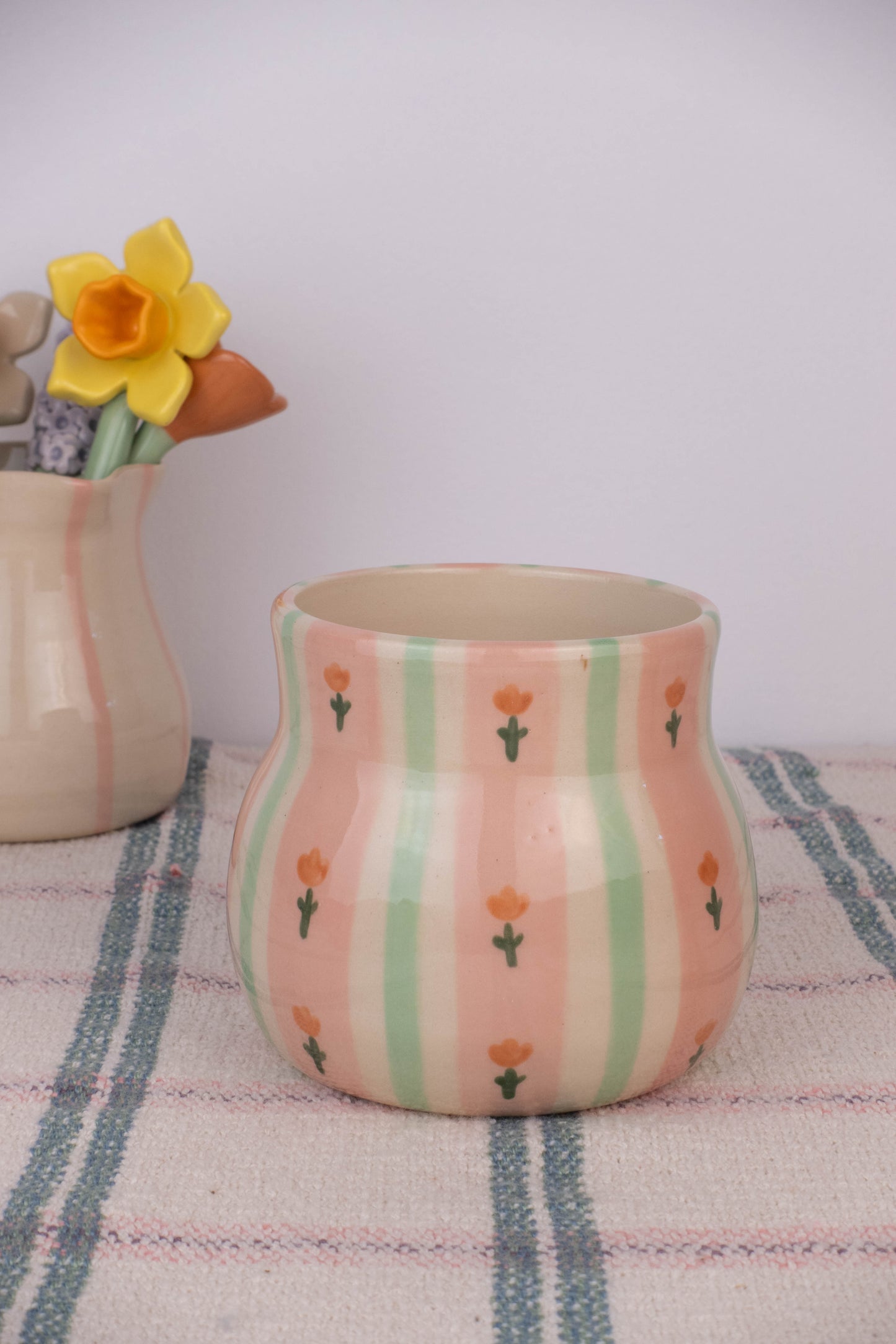 Green Wallpaper Round Vase