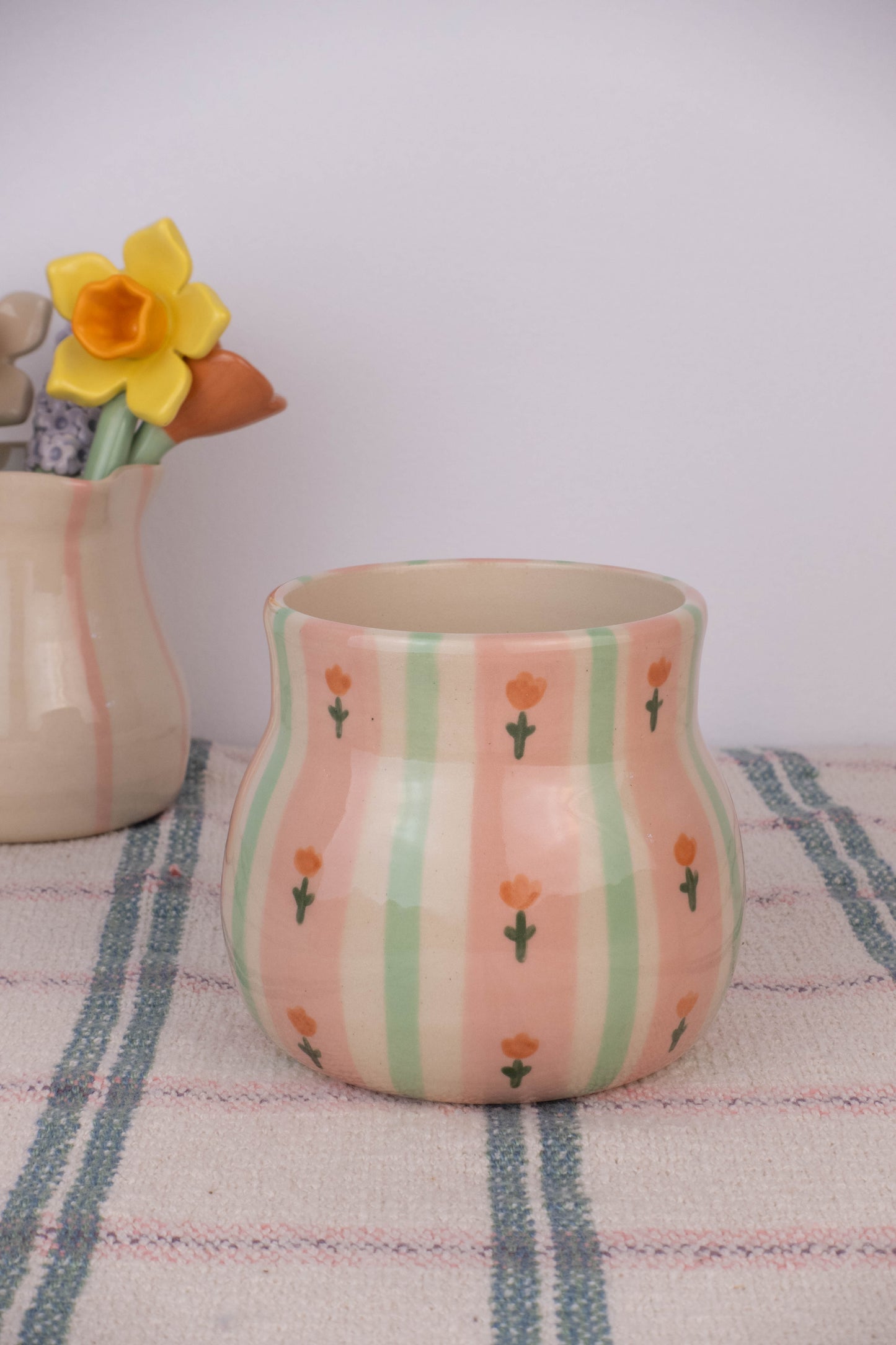 Green Wallpaper Round Vase