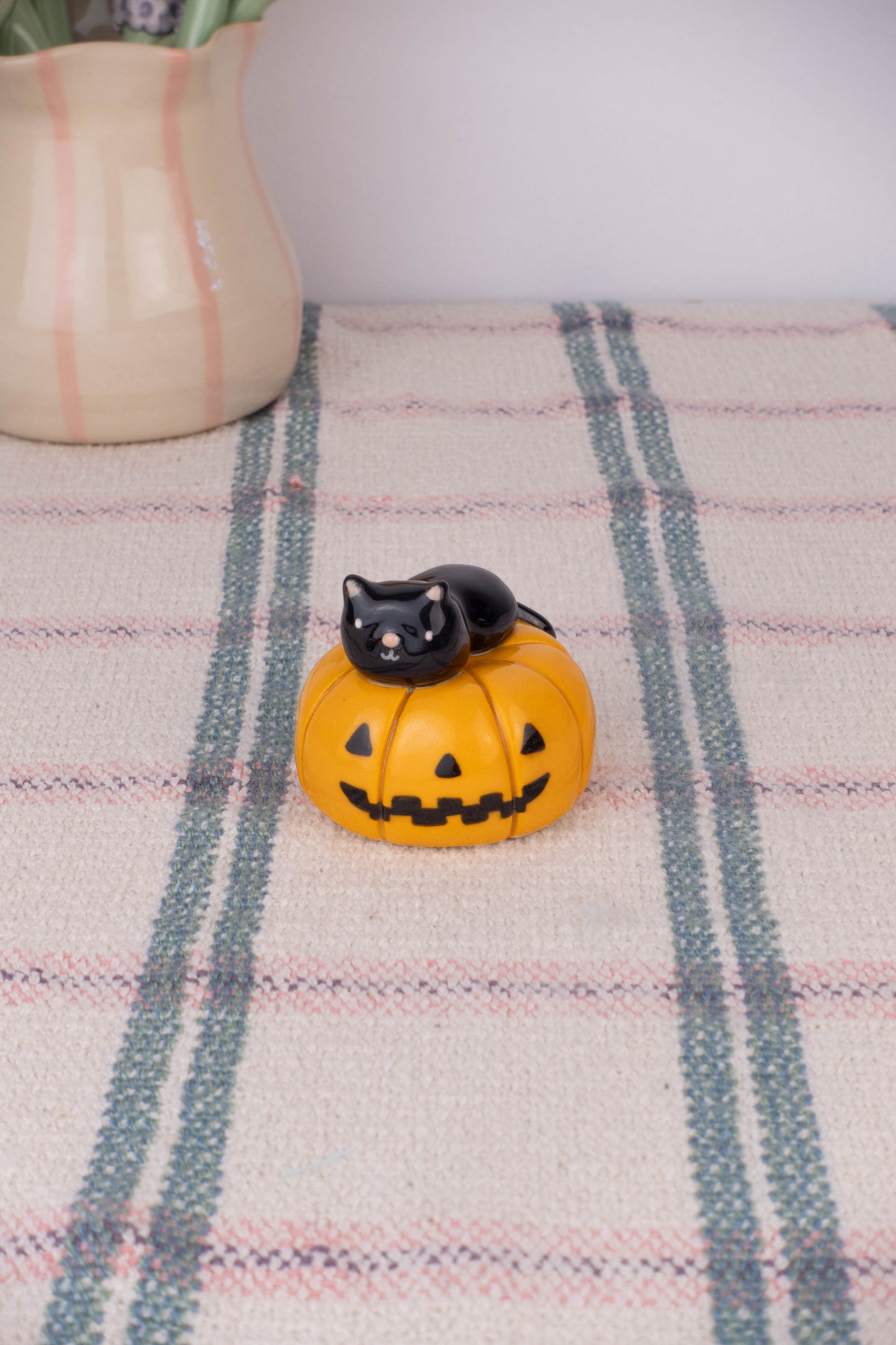 Mini Black Cat on a Pumpkin