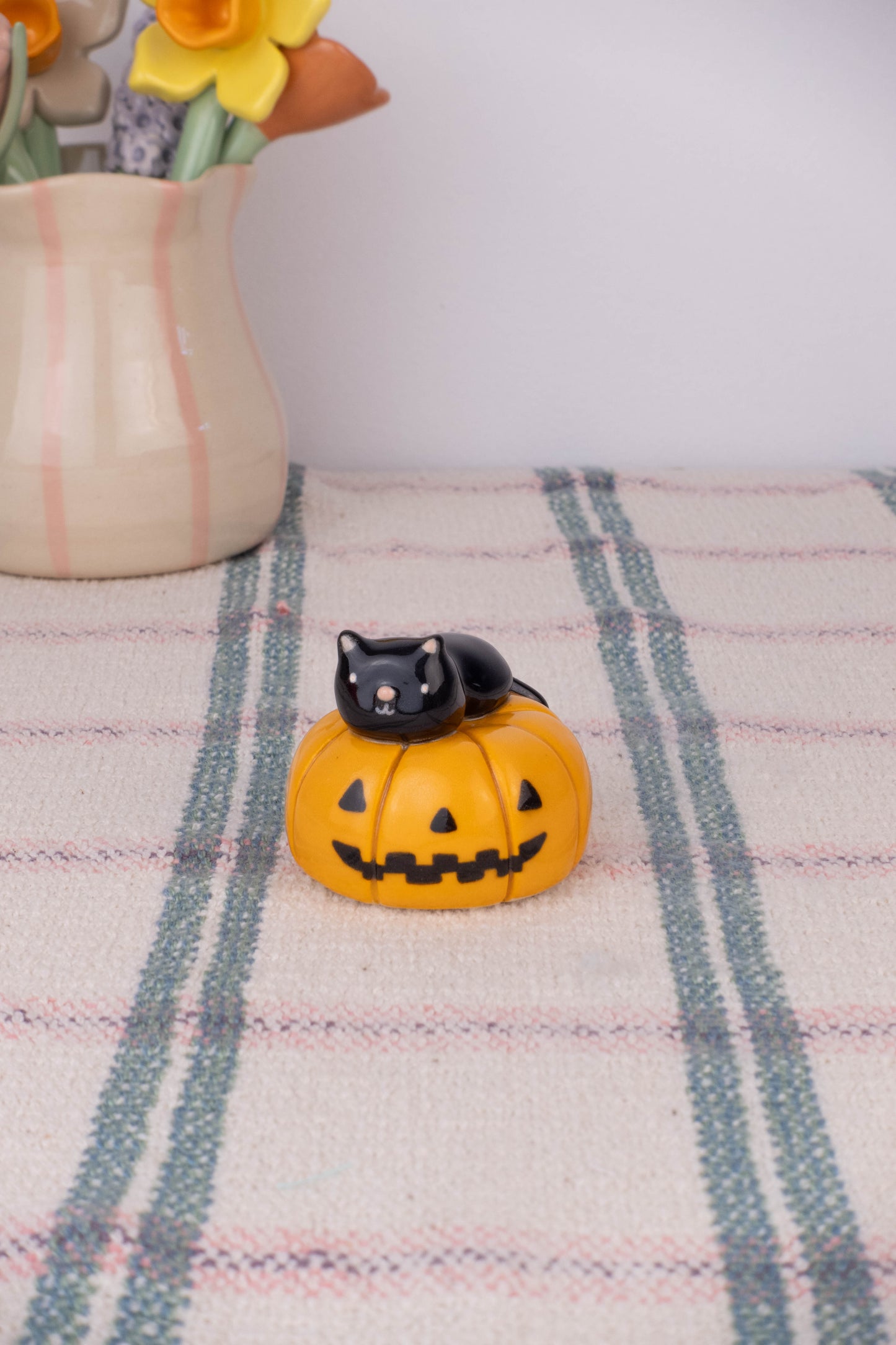 Mini Black Cat on a Pumpkin