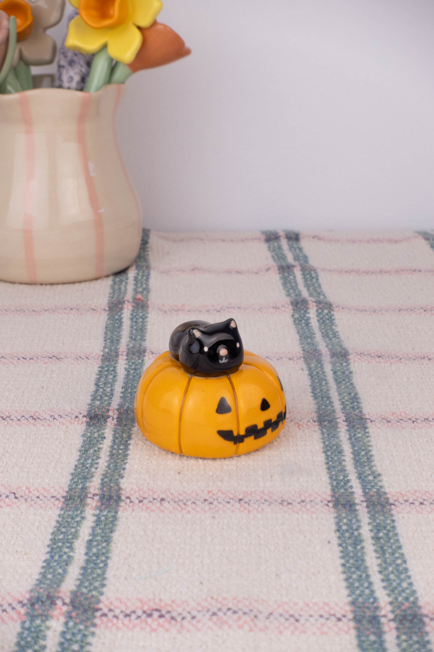 Mini Black Cat on a Pumpkin