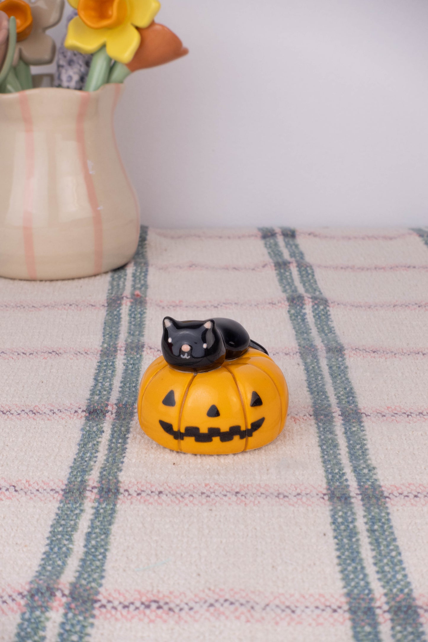 Mini Black Cat on a Pumpkin