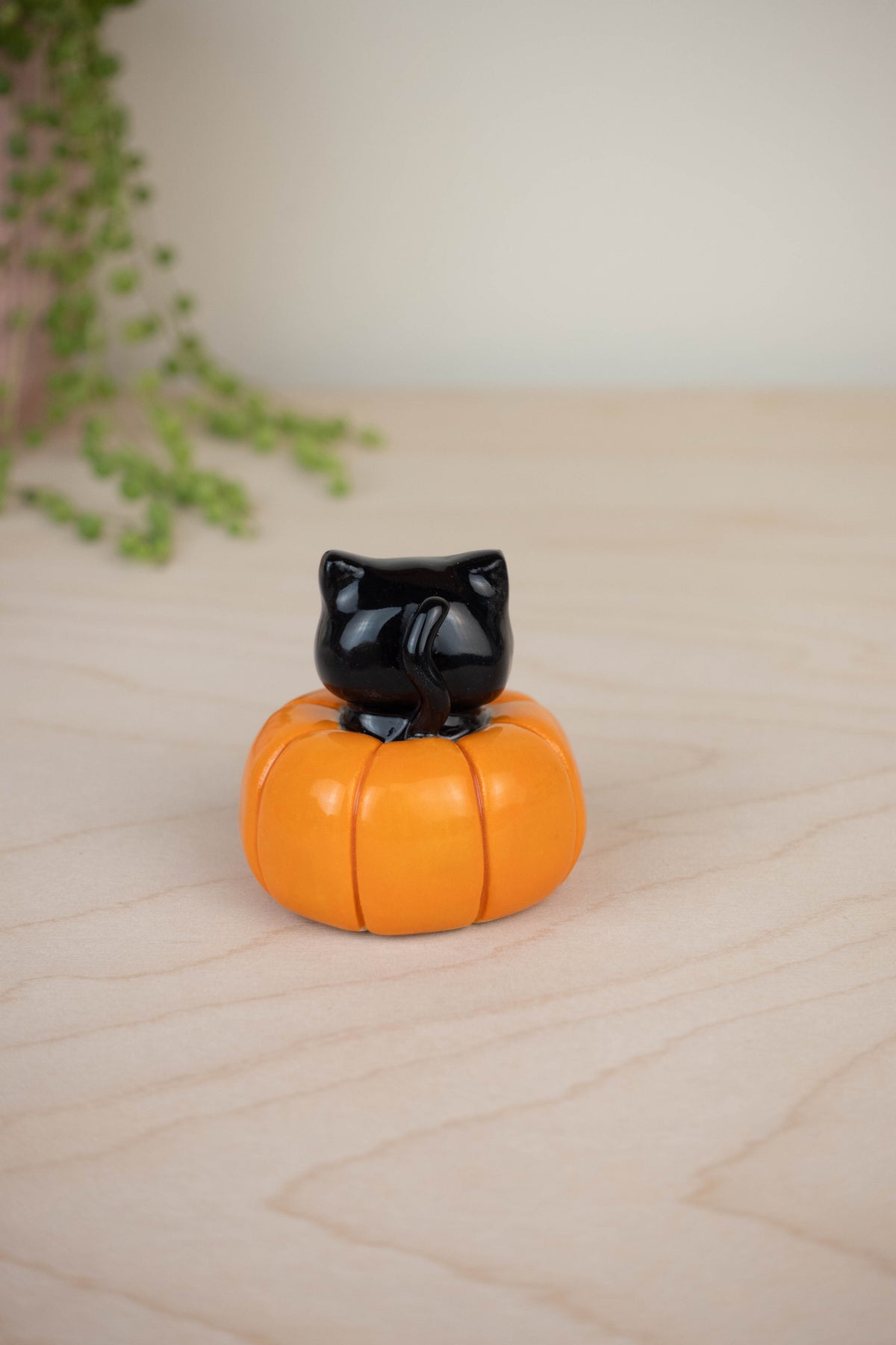 Mini Black Cat in a Pumpkin