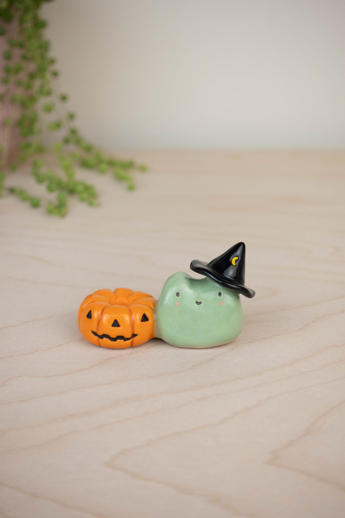 Witch Frog and Pumpkin Candle Holder