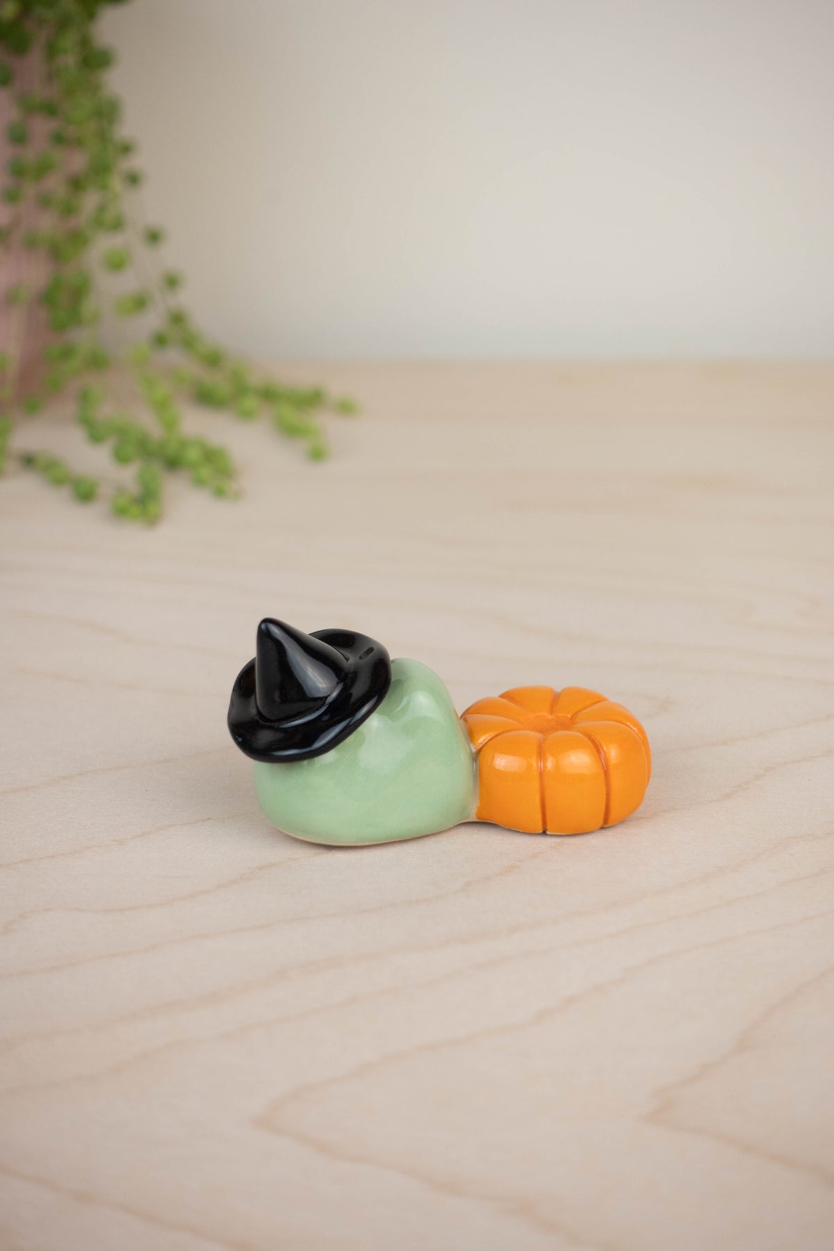 Witch Frog and Pumpkin Candle Holder