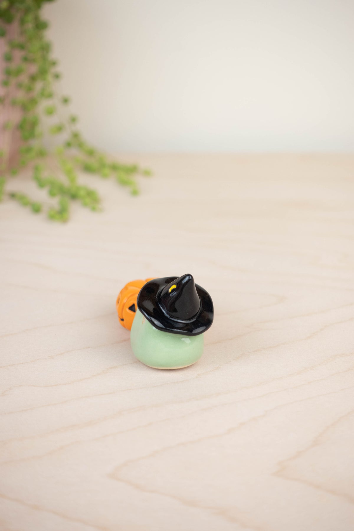 Witch Frog and Pumpkin Candle Holder