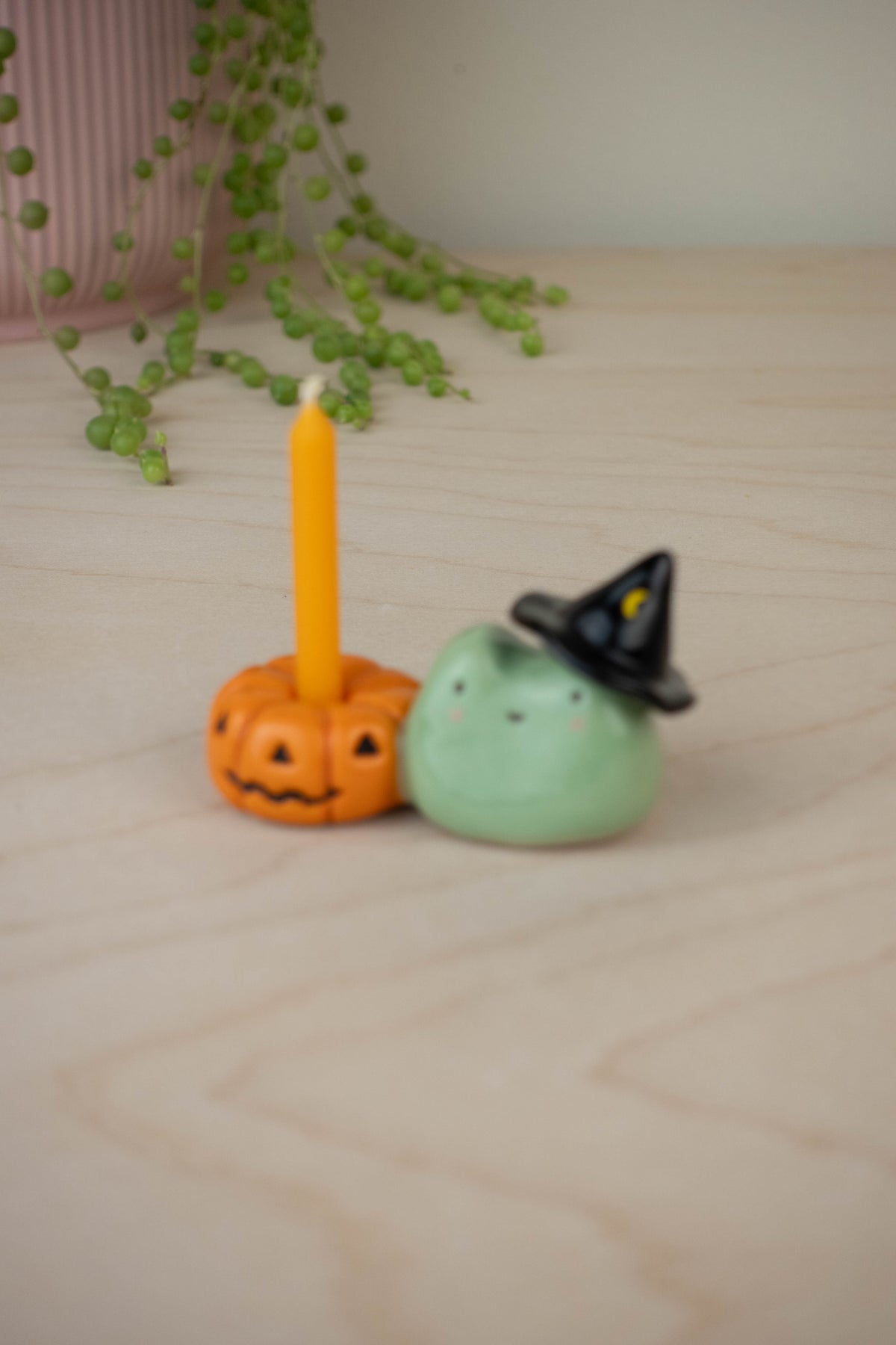 Witch Frog and Pumpkin Candle Holder